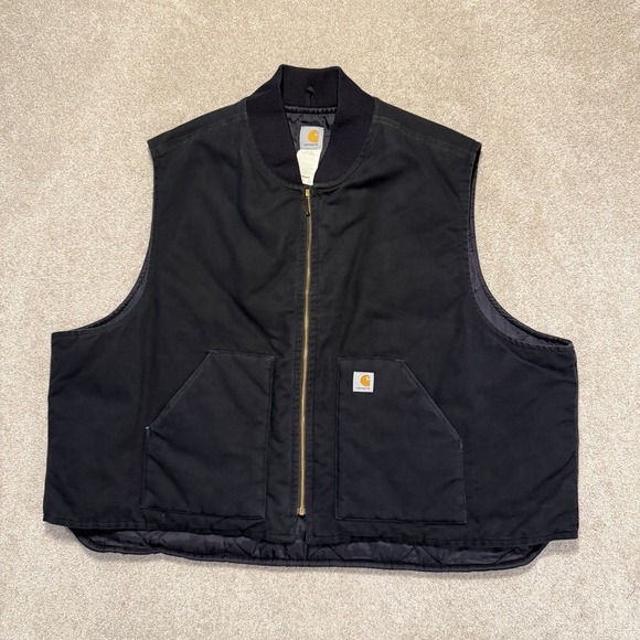 Carhartt Duck Canvas Vest Men's Size 5XL Black Full Zip Quilted Lined Workwear